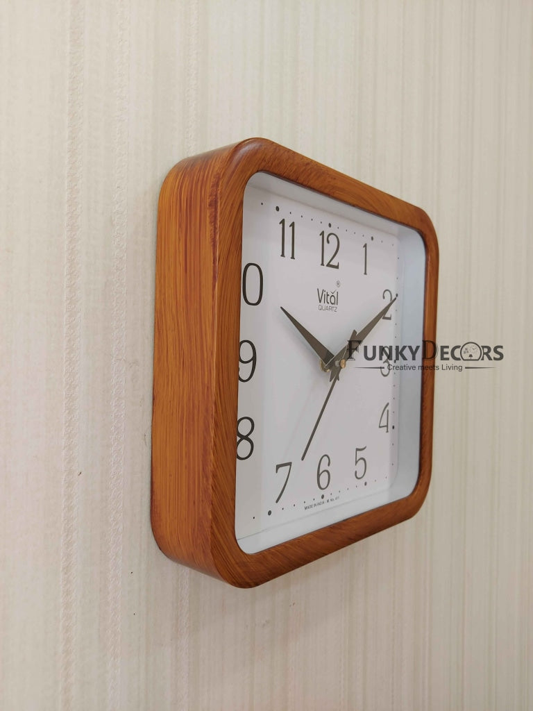 FunkyDecors Brown White Minimal Square Wall Clock Watch Decor For Home Office And Gifts Clocks