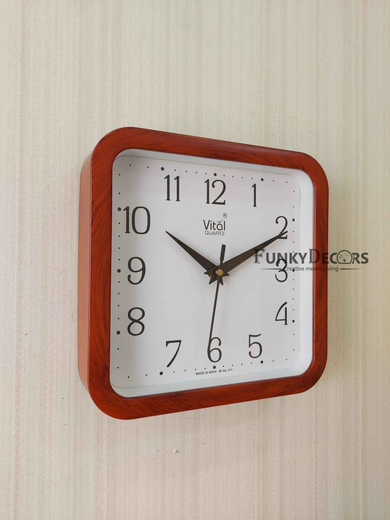 FunkyDecors Brown White Minimal Square Wall Clock Watch Decor For Home Office And Gifts Clocks