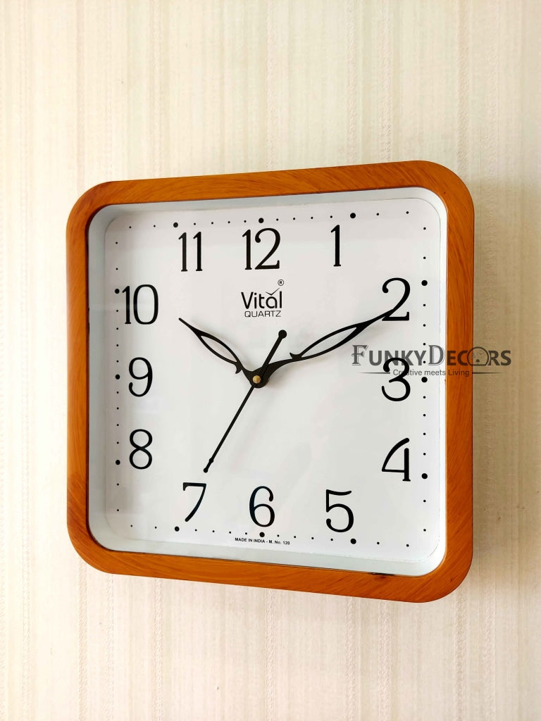 FunkyDecors Brown White Minimal Square Wall Clock Watch Decor For Home Office And Gifts Clocks