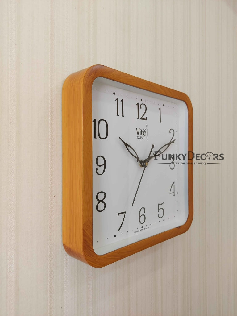 FunkyDecors Brown White Minimal Square Wall Clock Watch Decor For Home Office And Gifts Clocks