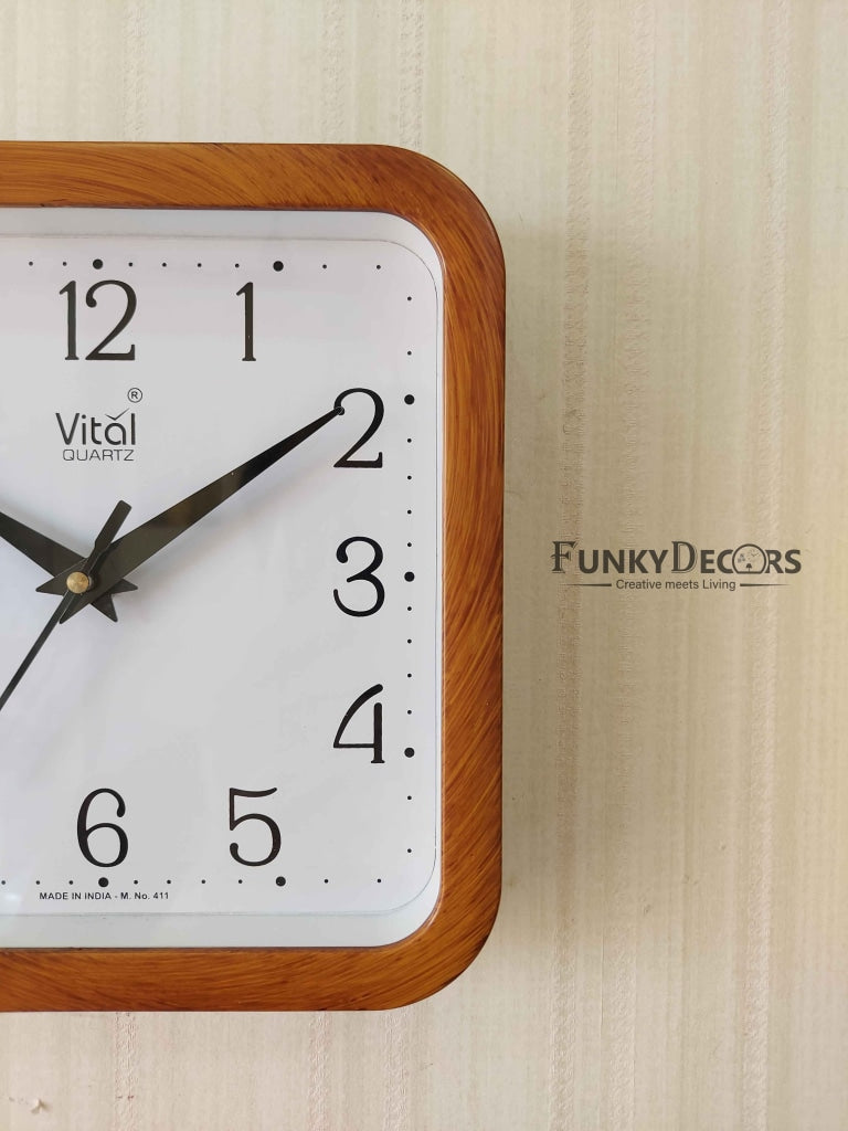 FunkyDecors Brown White Minimal Square Wall Clock Watch Decor For Home Office And Gifts Clocks