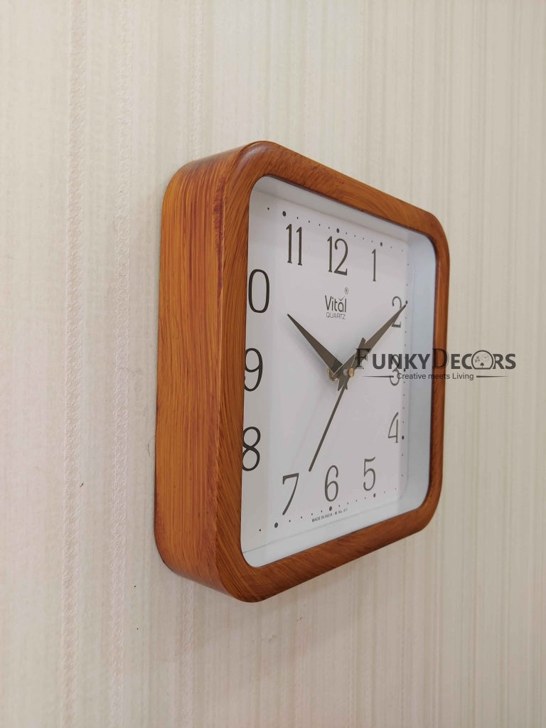 FunkyDecors Brown White Minimal Square Wall Clock Watch Decor For Home Office And Gifts Clocks