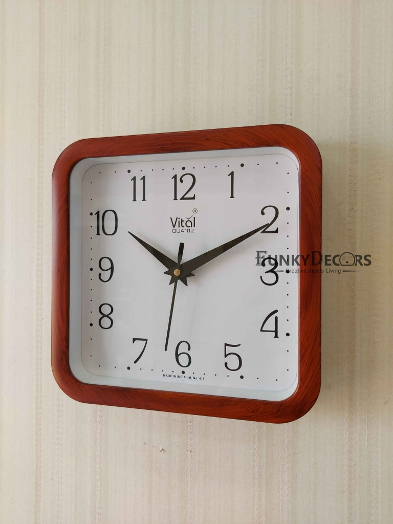 FunkyDecors Brown White Minimal Square Wall Clock Watch Decor For Home Office And Gifts Clocks