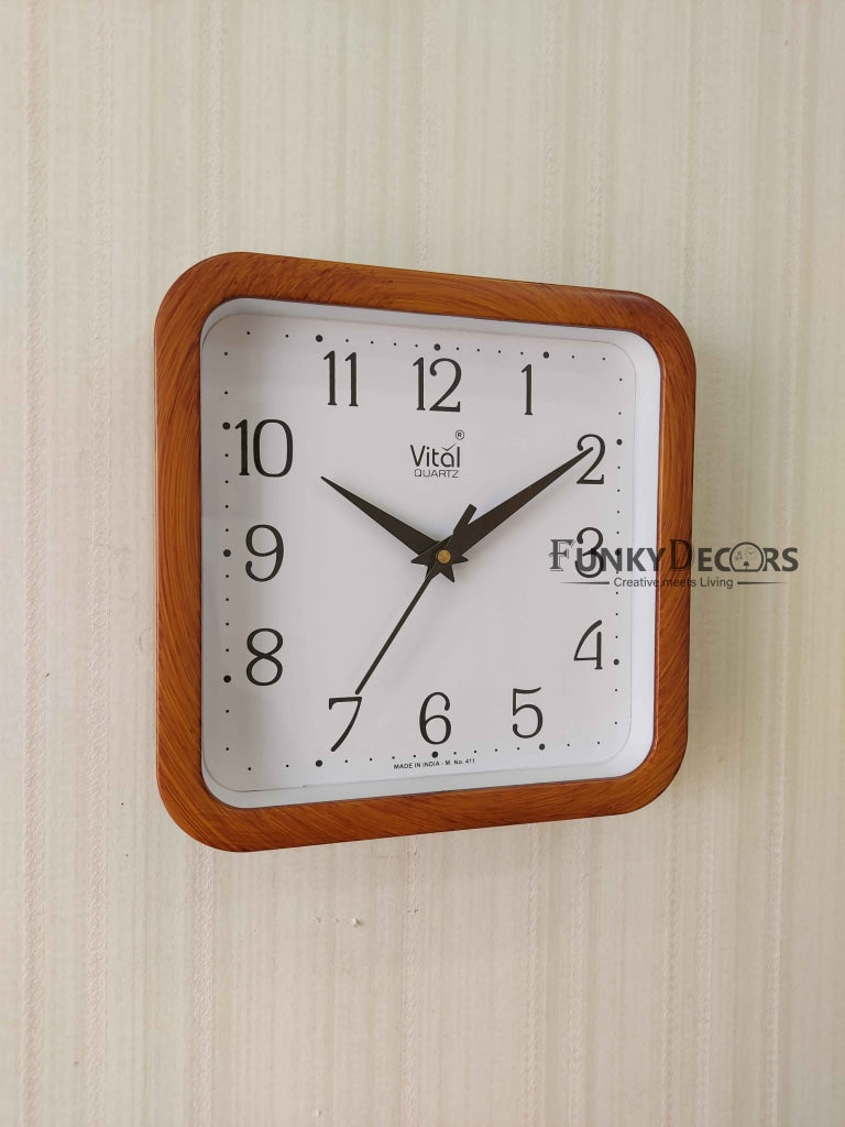 FunkyDecors Brown White Minimal Square Wall Clock Watch Decor For Home Office And Gifts Clocks