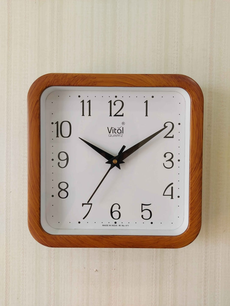 FunkyDecors Brown White Minimal Square Wall Clock Watch Decor For Home Office And Gifts Clocks