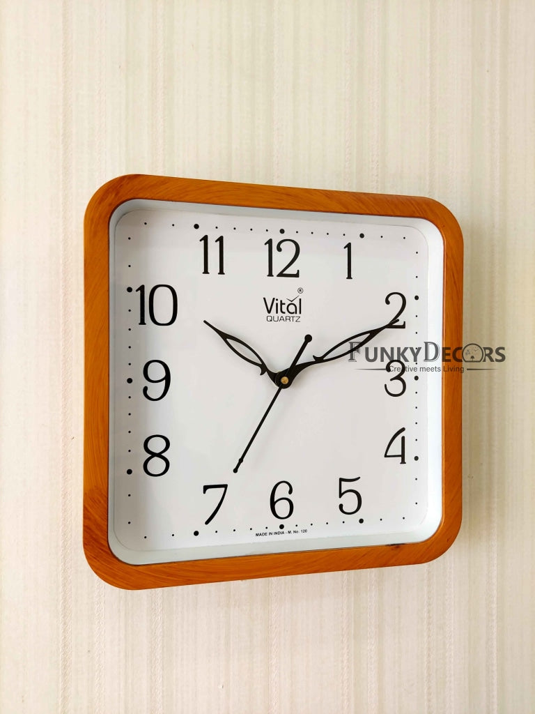 FunkyDecors Brown White Minimal Square Wall Clock Watch Decor For Home Office And Gifts Clocks