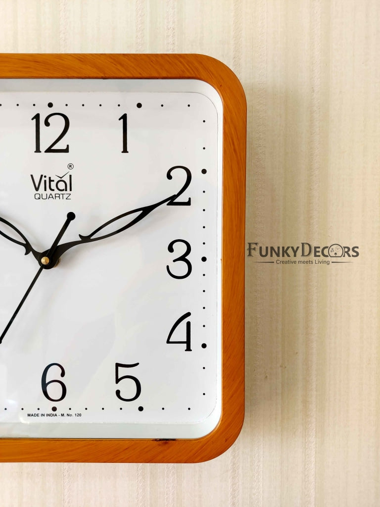 FunkyDecors Brown White Minimal Square Wall Clock Watch Decor For Home Office And Gifts Clocks