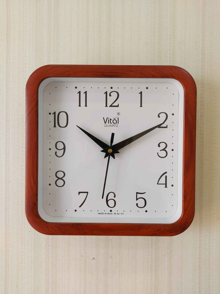 FunkyDecors Brown White Minimal Square Wall Clock Watch Decor For Home Office And Gifts Dark