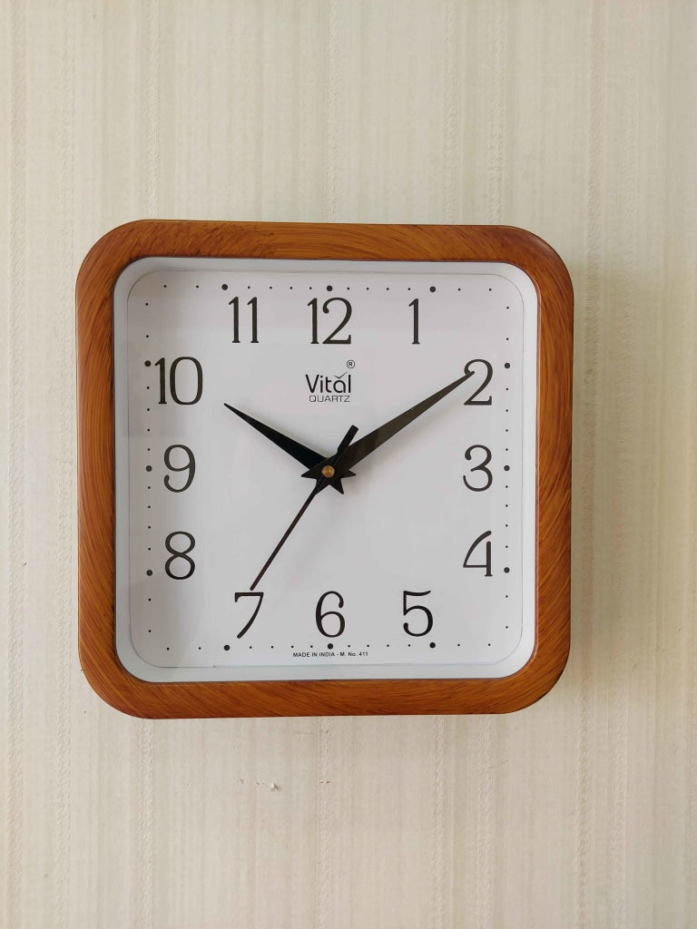 FunkyDecors Brown White Minimal Square Wall Clock Watch Decor For Home Office And Gifts Small