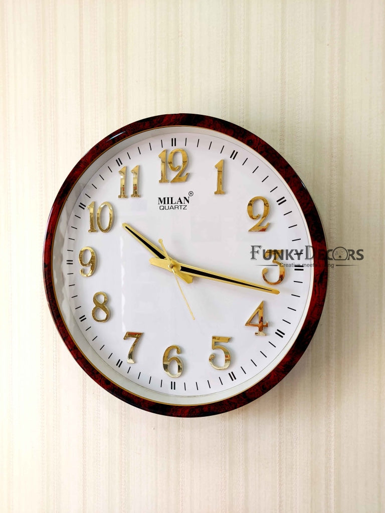 FunkyDecors Brown White Minimal Wall Clock Watch Decor For Home Office And Gifts 35 Cm Tall