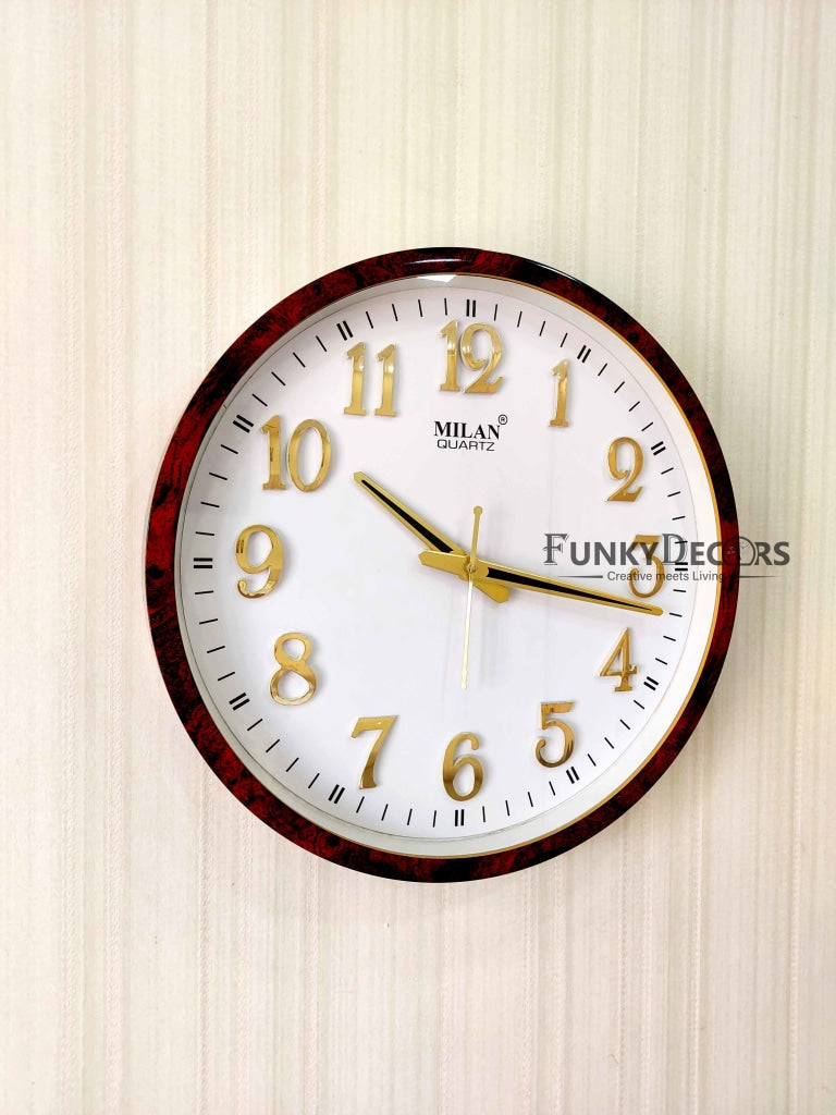 FunkyDecors Brown White Minimal Wall Clock Watch Decor For Home Office And Gifts 35 Cm Tall