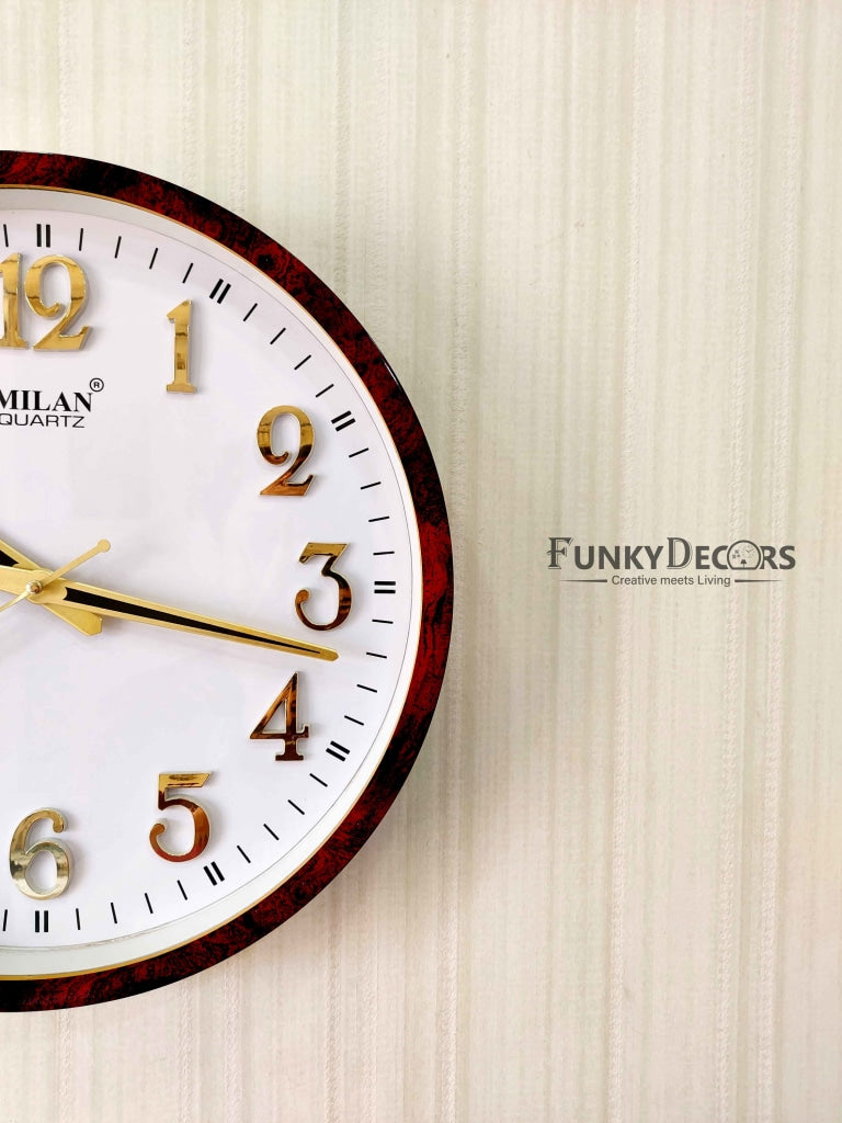 FunkyDecors Brown White Minimal Wall Clock Watch Decor For Home Office And Gifts 35 Cm Tall