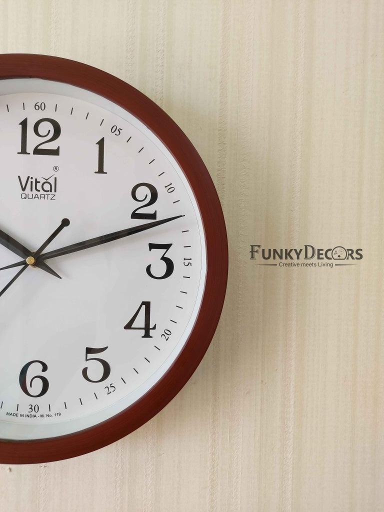 FunkyDecors Brown White Minimal Wall Clock Watch Decor For Home Office And Gifts Clocks