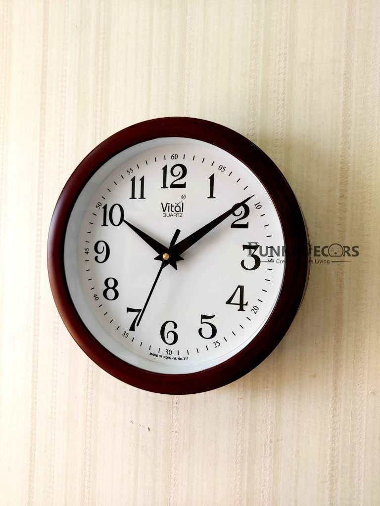 FunkyDecors Brown White Minimal Wall Clock Watch Decor For Home Office And Gifts Clocks