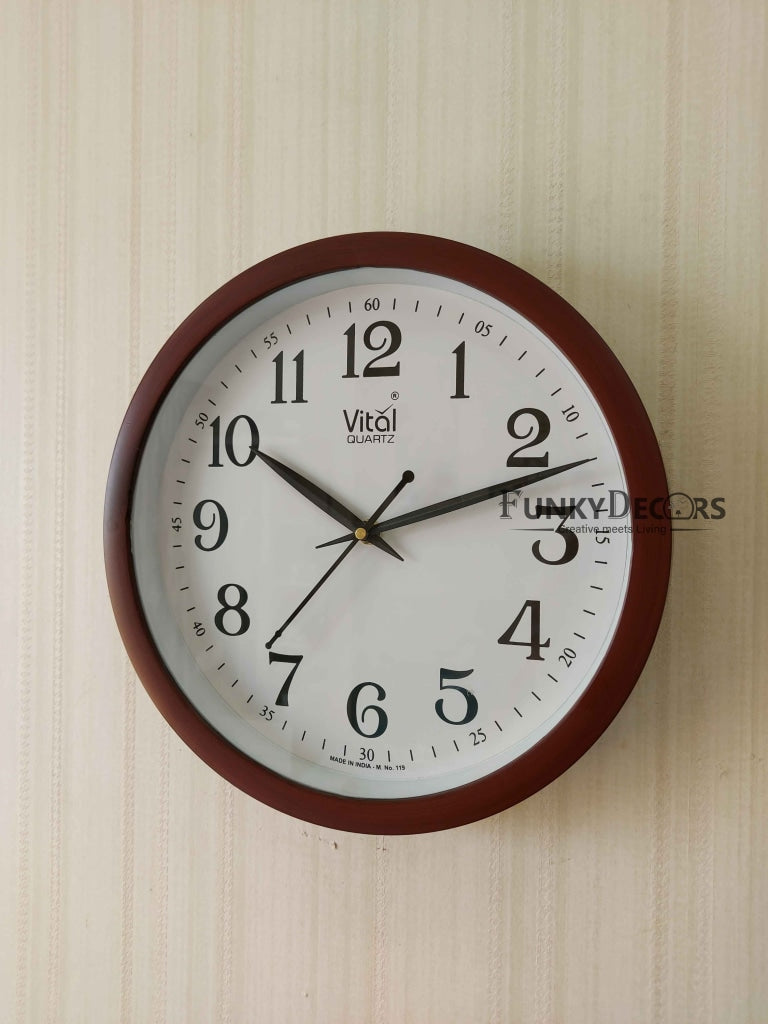 FunkyDecors Brown White Minimal Wall Clock Watch Decor For Home Office And Gifts Clocks
