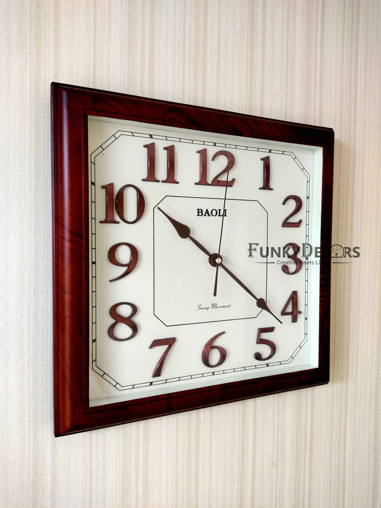 FunkyDecors Classic Brown Square Wall Clock Watch Decor For Home Office And Gifts 35 Cm Tall