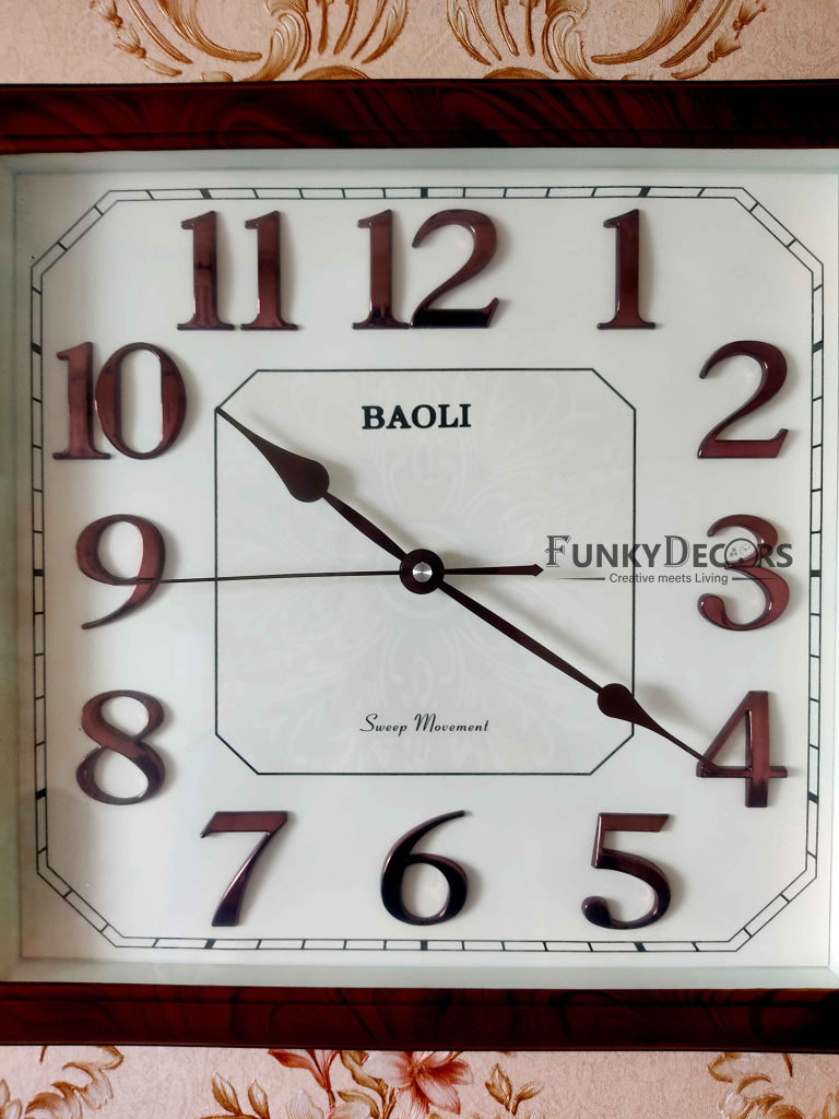 Funkytradition Classic Brown Square Wall Clock Watch Decor For Home Office And Gifts 35 Cm Tall