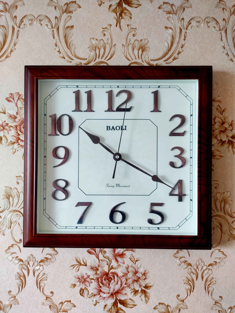 FunkyDecors Classic Brown Square Wall Clock Watch Decor For Home Office And Gifts 35 Cm Tall