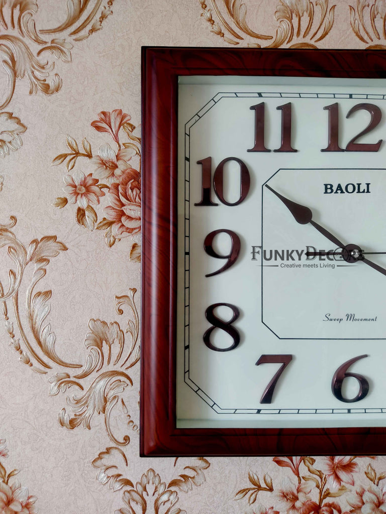 FunkyDecors Classic Brown Square Wall Clock Watch Decor For Home Office And Gifts 35 Cm Tall