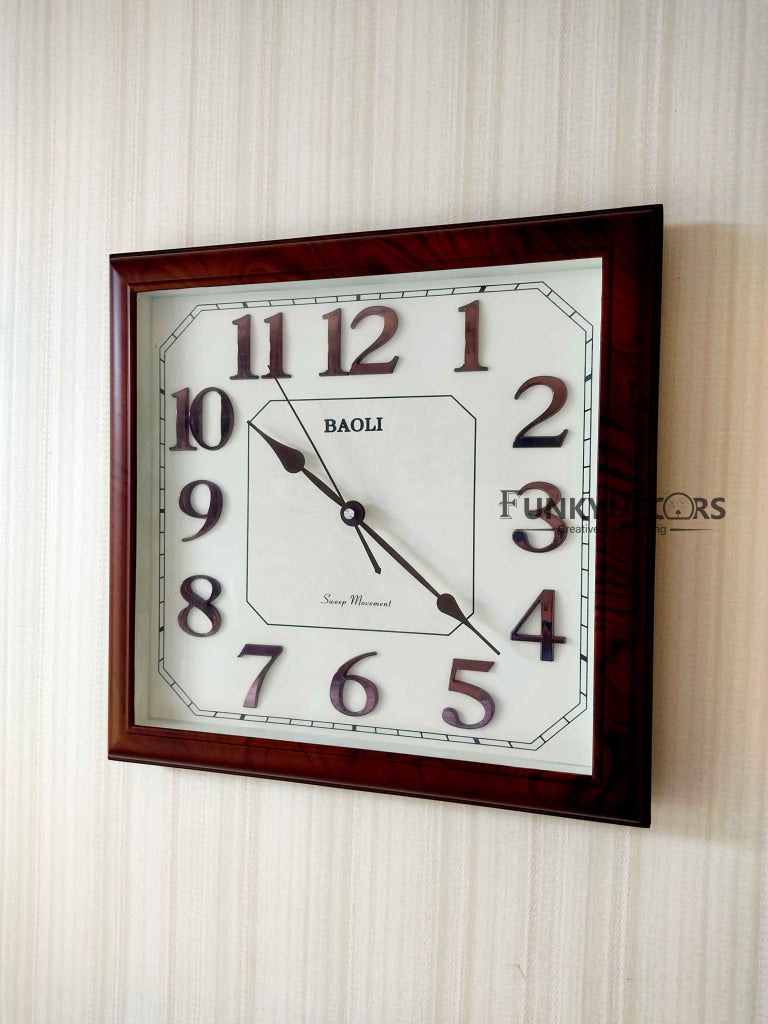 Funkytradition Classic Brown Square Wall Clock Watch Decor For Home Office And Gifts 35 Cm Tall