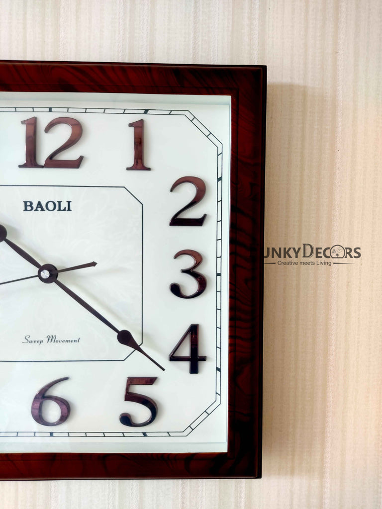 FunkyDecors Classic Brown Square Wall Clock Watch Decor For Home Office And Gifts 35 Cm Tall
