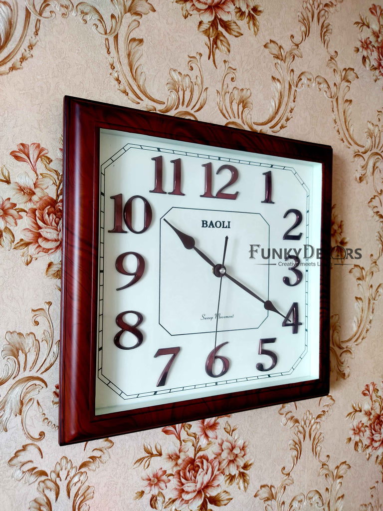 FunkyDecors Classic Brown Square Wall Clock Watch Decor For Home Office And Gifts 35 Cm Tall