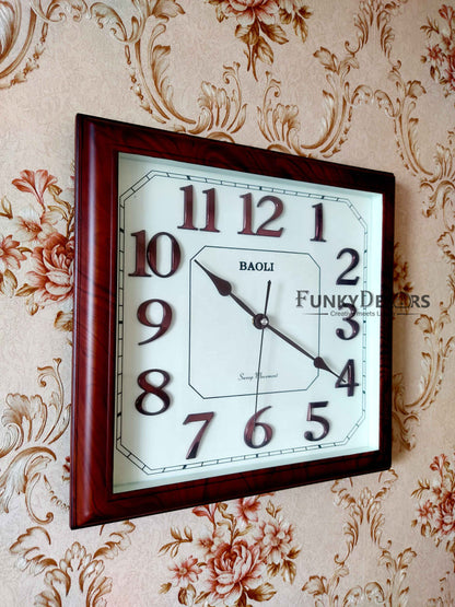 Funkytradition Classic Brown Square Wall Clock Watch Decor For Home Office And Gifts 35 Cm Tall