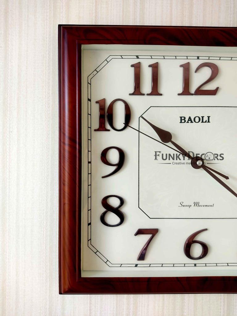 FunkyDecors Classic Brown Square Wall Clock Watch Decor For Home Office And Gifts 35 Cm Tall