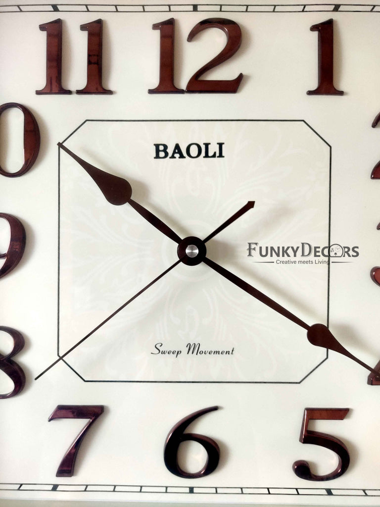 FunkyDecors Classic Brown Square Wall Clock Watch Decor For Home Office And Gifts 35 Cm Tall