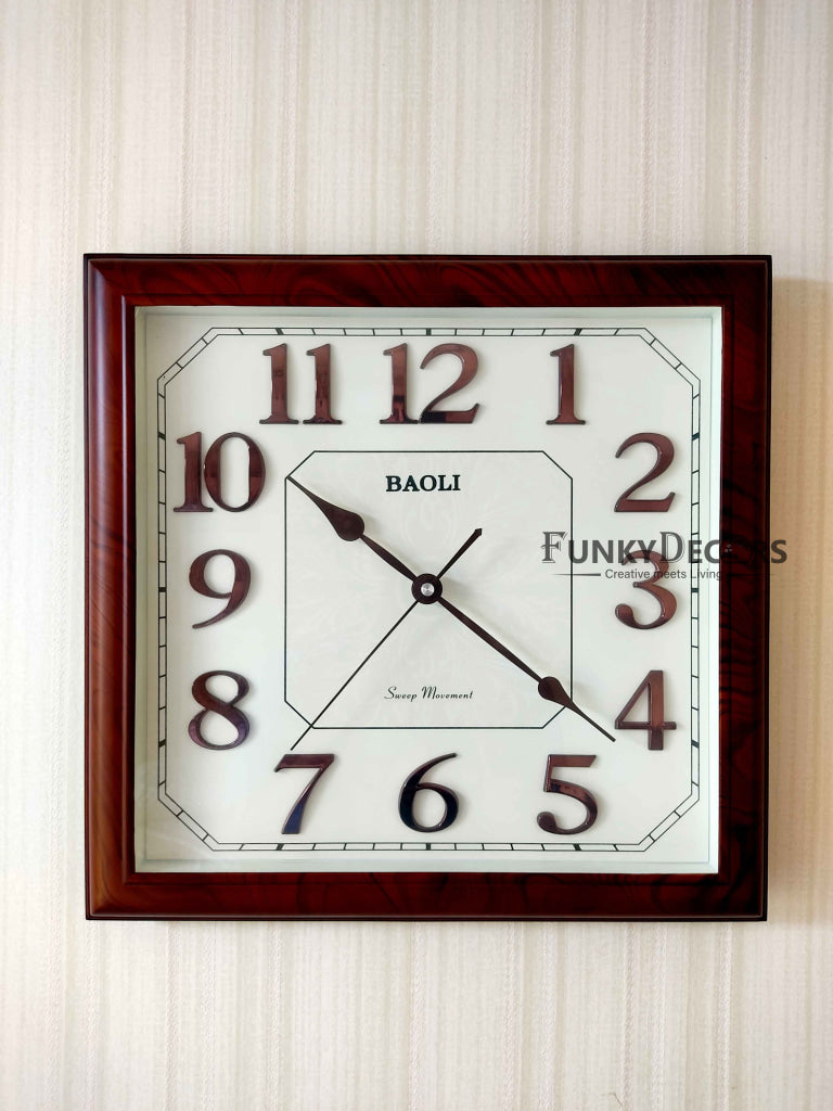 Funkytradition Classic Brown Square Wall Clock Watch Decor For Home Office And Gifts 35 Cm Tall