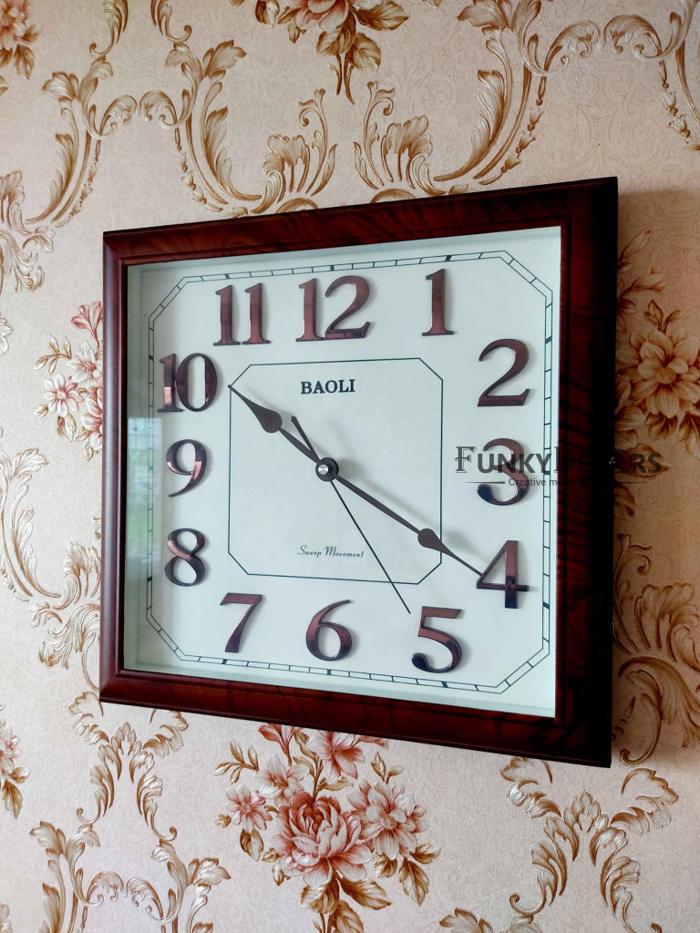 FunkyDecors Classic Brown Square Wall Clock Watch Decor For Home Office And Gifts 35 Cm Tall