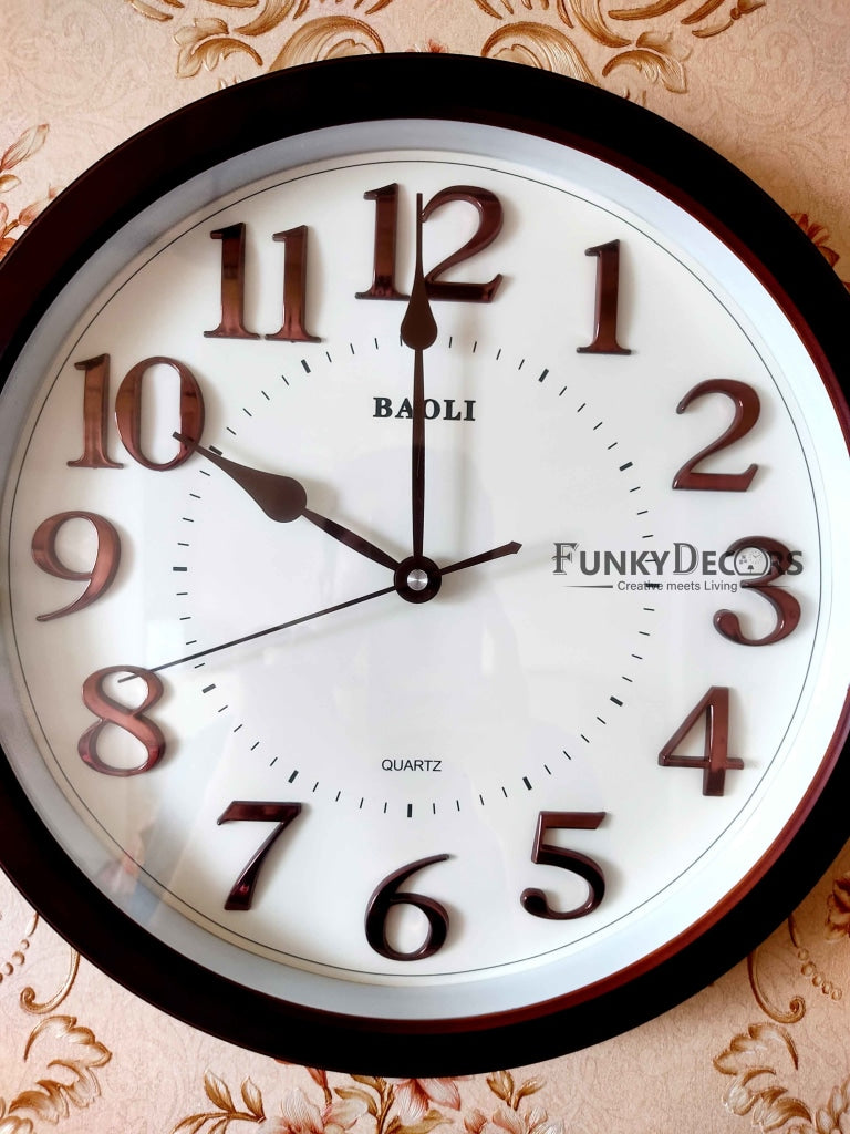 Funkytradition Classic Brown White Wall Clock Watch Decor For Home Office And Gifts 38 Cm Tall