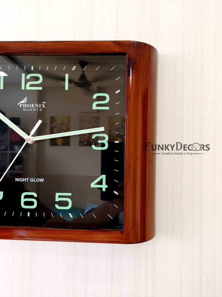 FunkyDecors Classic Wooden Design Brown Square Wall Clock Watch Decor For Home Office And Gifts