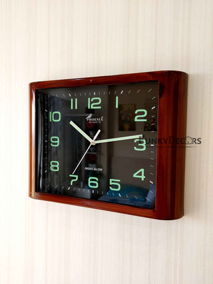 Funkytradition Classic Wooden Design Brown Square Wall Clock Watch Decor For Home Office And Gifts