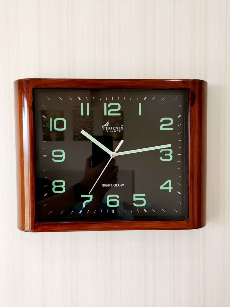 FunkyDecors Classic Wooden Design Brown Square Wall Clock Watch Decor For Home Office And Gifts