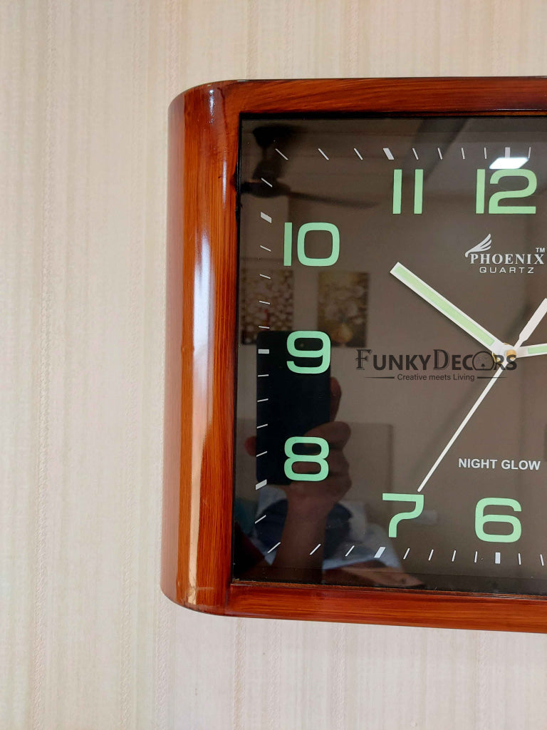 Funkytradition Classic Wooden Design Brown Square Wall Clock Watch Decor For Home Office And Gifts