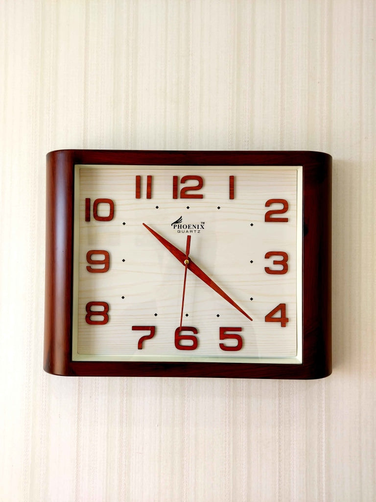 Funkytradition Classic Wooden Design Brown Square Wall Clock Watch Decor For Home Office And Gifts