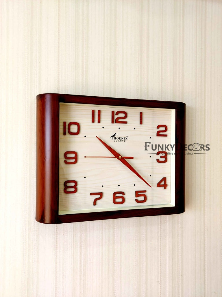 FunkyDecors Classic Wooden Design Brown Square Wall Clock Watch Decor For Home Office And Gifts