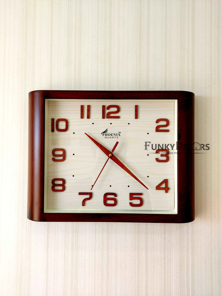 Funkytradition Classic Wooden Design Brown Square Wall Clock Watch Decor For Home Office And Gifts