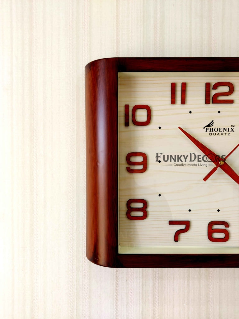 FunkyDecors Classic Wooden Design Brown Square Wall Clock Watch Decor For Home Office And Gifts