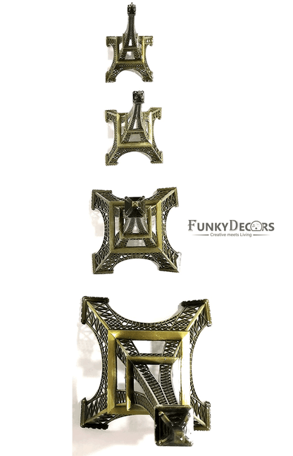 Funkytradition Combo Set Of 4 Eiffel Tower Statue Metal Showpiece | Birthday Anniversary Gift And