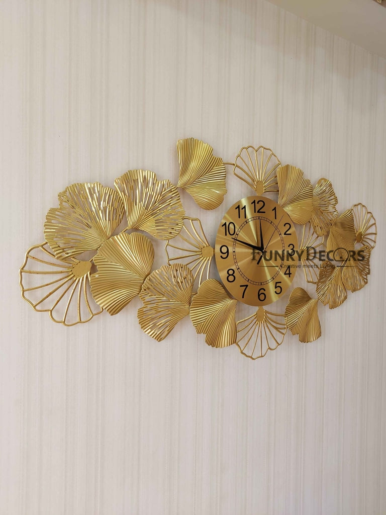 Funkytradition Creative Luxury Decoration Golden Horizontal Flower Wall Clock Watch Decor For Home