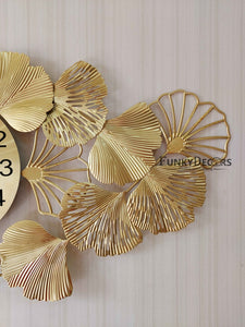 Funkytradition Creative Luxury Decoration Golden Horizontal Flower Wall Clock Watch Decor For Home