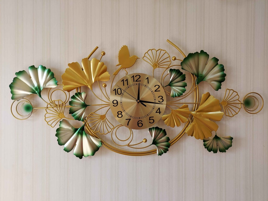 FunkyDecors Creative Luxury Decoration Multicolor Horizontal Flower Bird Wall Clock Watch Decor