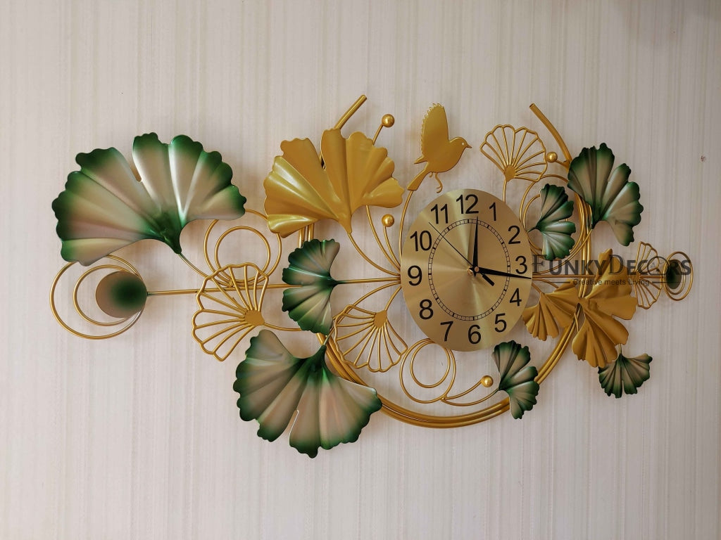FunkyDecors Creative Luxury Decoration Multicolor Horizontal Flower Bird Wall Clock Watch Decor