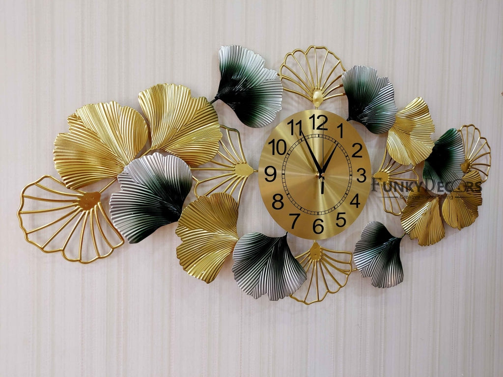 FunkyDecors Creative Luxury Decoration Multicolor Horizontal Flower Wall Clock Watch Decor For