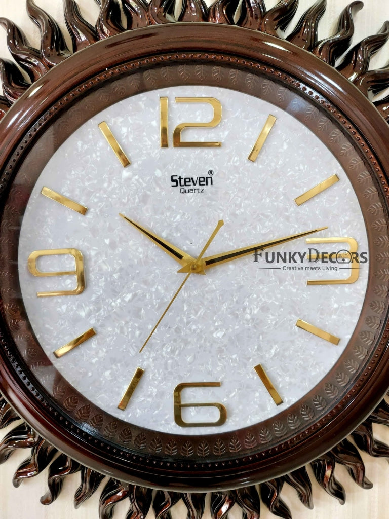 FunkyDecors Dark Brown Sun Shaped Wall Clock Watch Decor For Home Office And Gifts 60 Cm Tall