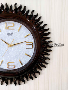 Funkytradition Dark Brown Sun Shaped Wall Clock Watch Decor For Home Office And Gifts 60 Cm Tall