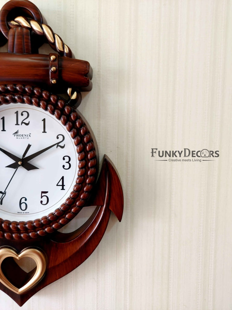 Funkytradition Decorative Retro Anchor Ship Steering Heart Shape Wall Clock For Home Office Decor