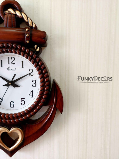Funkytradition Decorative Retro Anchor Ship Steering Heart Shape Wall Clock For Home Office Decor